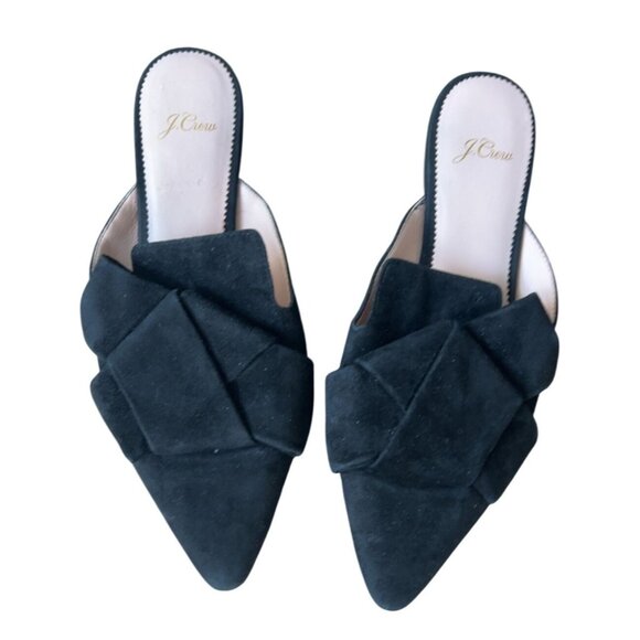 J.Crew faux‎ suede black bow mules Size 8 - Picture 1 of 6